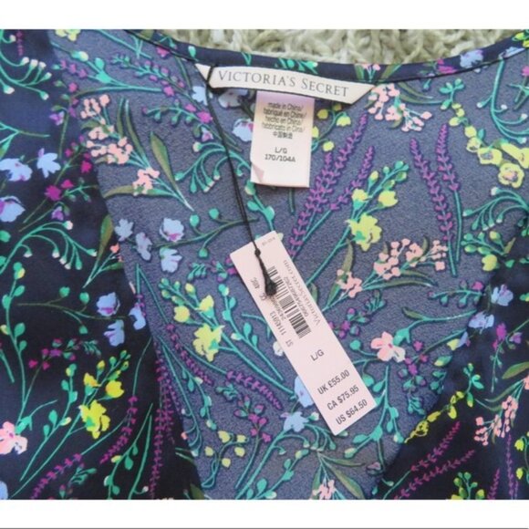 NEW w/o Tags - Victoria's Secret Satin Romper - Tie Waist, Dark Floral, Small - Picture 12 of 13